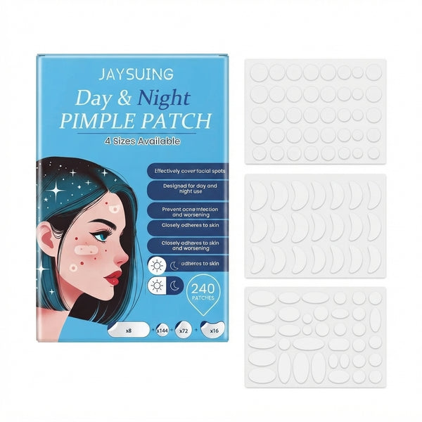 A close-up view of a thin, translucent pimple patch on skin, showing its seamless, tapered edges and matte finish.